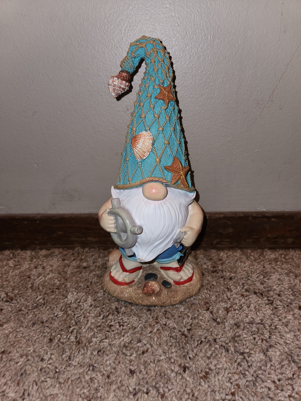 Source Unknown Turquoise Coastal Gnome Figurine with Shell Accents